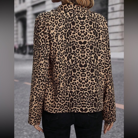 Leopard Print Open Front Blazer - Picture 2 of 4